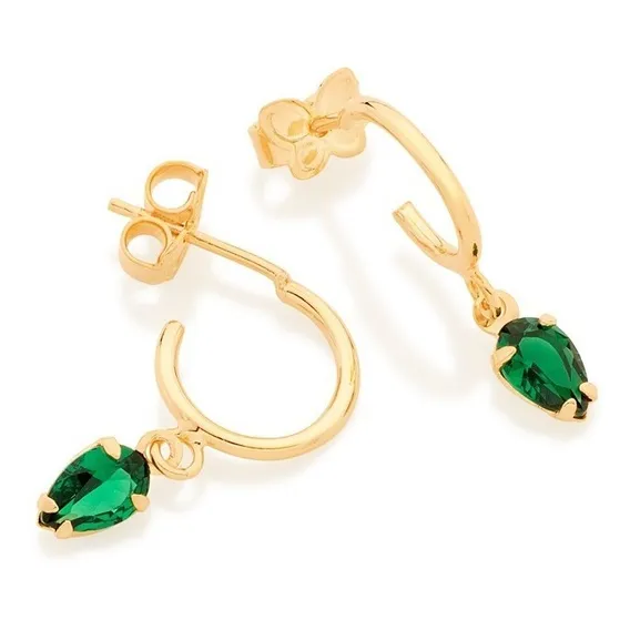 Brinco Rommanel Argola Pedra Gota Colorida Folheado Ouro 18k Cor Verde Foto 1