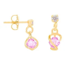 Brinco Rommanel Banhado Ouro 18k Infantil Pedras Delicado Cor Dourado/Rosa Foto mini  3