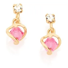 Brinco Rommanel Banhado Ouro 18k Infantil Pedras Delicado Cor Dourado/Rosa Foto  mini 1