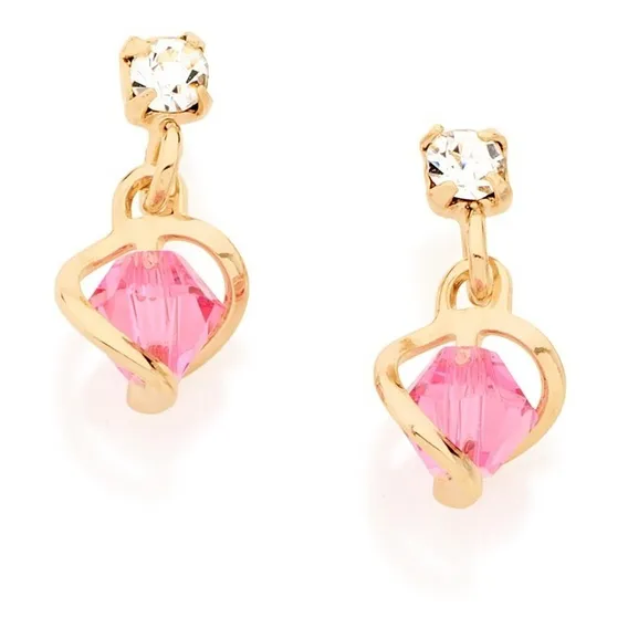 Brinco Rommanel Banhado Ouro 18k Infantil Pedras Delicado Cor Dourado/Rosa Foto 1