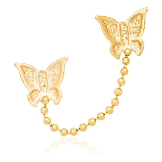 Brinco Rommanel Borboleta Folheado Ouro 18k - 2 Furos Foto 1