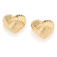 Brinco Rommanel Coração Abaulado Trabalhado Banhado Ouro 18k Foto  mini 1
