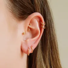 Brinco Tipo Argola com Bolinhas em Ouro 18k 750 10 mm Agaprime Joias Dourado Foto mini 3