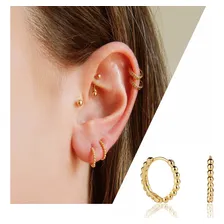 Brinco Tipo Argola com Bolinhas em Ouro 18k 750 10 mm Agaprime Joias Dourado Foto mini 2