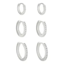 Brinco Trio Argolinhas Cravejadas Zirc么nia Prata 925 Foto mini 1