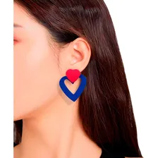 Brincos Azul E Vermelho Coração Delicado Feminino Vazado Foto  mini 1