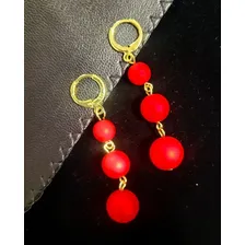 Brincos Bolas Vermelho Com Dourado Presente Dia Das Mães Foto mini 3
