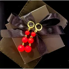 Brincos Bolas Vermelho Com Dourado Presente Dia Das Mães Foto mini 4