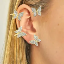 Brincos Borboleta Zircão Strass 1 Par Clipes K-pop Ear Cuff Foto mini 4