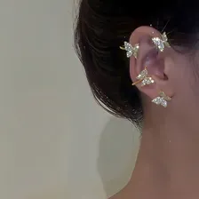 Brincos Borboleta Zircão Strass 1 Par Clipes K-pop Ear Cuff Foto mini  3