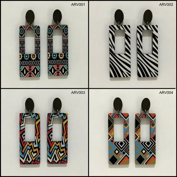 Brincos Em Mdf Impressos - Kit 12 Pares Cor Preto Foto 1
