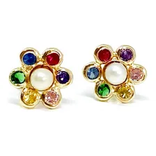 Brincos Rainbow Pérolas E Pedras Coloridas Ouro 18k 750 Foto mini 1