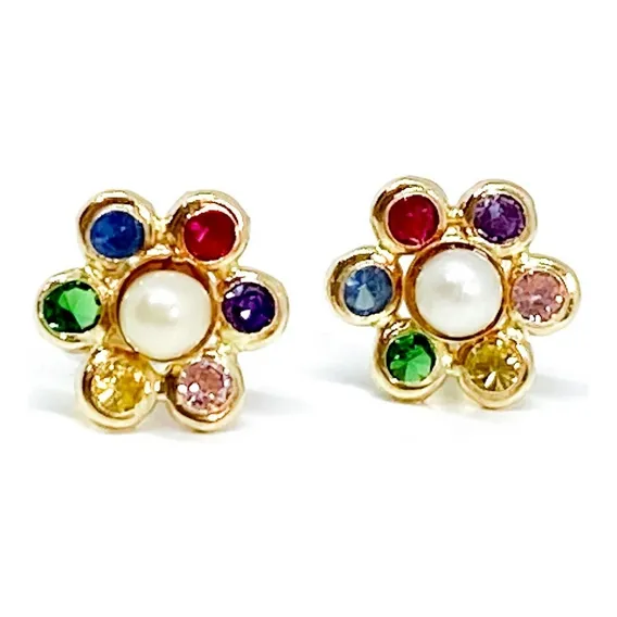 Brincos Rainbow Pérolas E Pedras Coloridas Ouro 18k 750 Foto 1