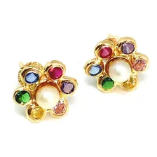 Brincos Rainbow Pérolas E Pedras Coloridas Ouro 18k 750 Foto mini 3