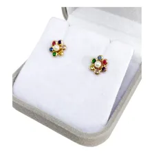 Brincos Rainbow Pérolas E Pedras Coloridas Ouro 18k 750 Foto mini 4