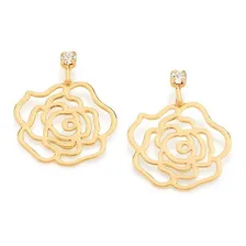 Brincos Rommanel Base Cristal Com Rosa Vazada Fol 18k 523542 Cor Dourado Foto mini 1