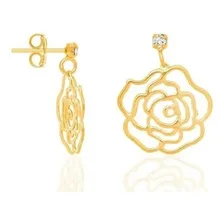 Brincos Rommanel Base Cristal Com Rosa Vazada Fol 18k 523542 Cor Dourado Foto mini 4