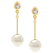 Brincos Rommanel Base Oval Zircônias E Pérolas 525724 Cor Dourado Foto mini 1