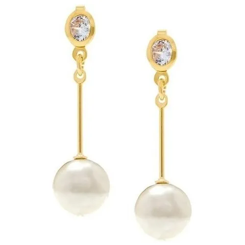Brincos Rommanel Base Oval Zircônias E Pérolas 525724 Cor Dourado Foto 1