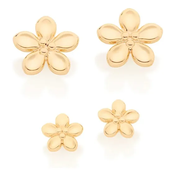 Brincos Rommanel Fol Kit Flores Tamanhos Diferentes 526423 Cor Dourado Foto 1