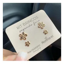 Brincos Rommanel Fol Kit Flores Tamanhos Diferentes 526423 Cor Dourado Foto mini 4