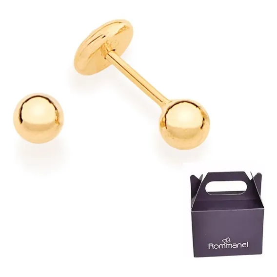 Brincos Rommanel Fol Ouro 18k Infantil Bola Lisa 520797 Cor Dourado Foto 1