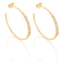 Brincos Rommanel Meia Argola Com 20 Cristais Fol Ouro 523310 Foto mini 1
