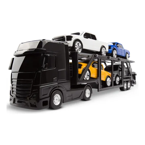 Brinquedo Caminhão Cegonha Cegonheira Com 4 Carrinhos Roma Cor Preto Foto 1