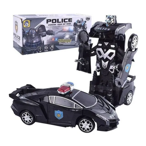 Brinquedo Carro Polícia 2 Em 1 Transformers Robô Foto 1