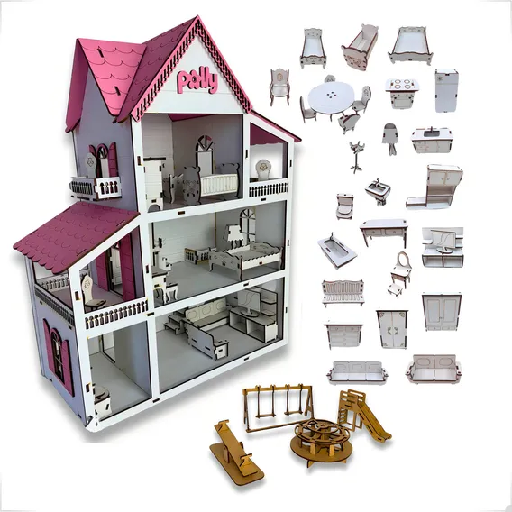 Brinquedo Casa Boneca Com 30 Mini Moveis+parquinho Cor Branco Foto 1