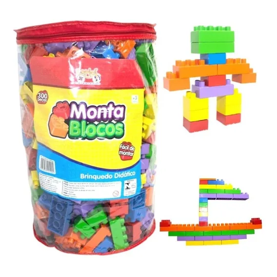 Brinquedo Didático Infantil Blocos Montar Grande 300 Pecas Foto 1