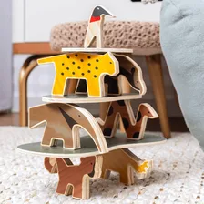 Brinquedo Educativo Madeira Jogo Equilibrio Bichos Empilhar Foto mini 3