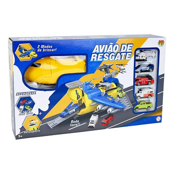 Brinquedo Infantil Aviao De Resgate Com Carrinhos Dm Toys Foto 1