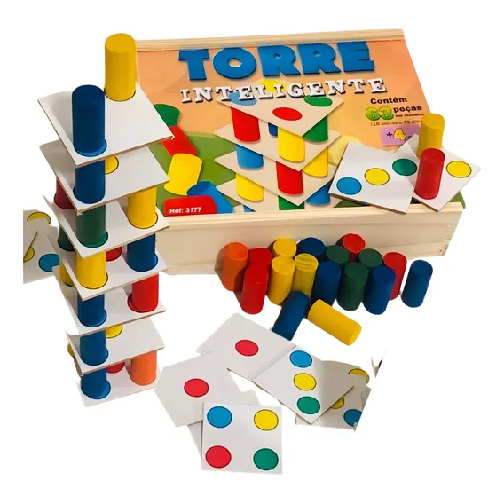 Brinquedo Jogo Torre Inteligente Colorido Madeira Educativo Foto 1