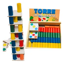 Brinquedo Jogo Torre Inteligente Colorido Madeira Educativo Foto mini  2