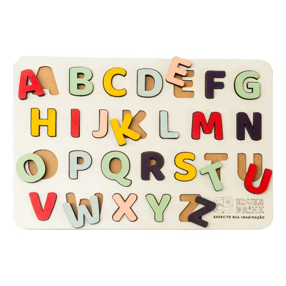Brinquedo Madeira Letras Coloridas Alfabeto Tabuleiro Smart Foto 1