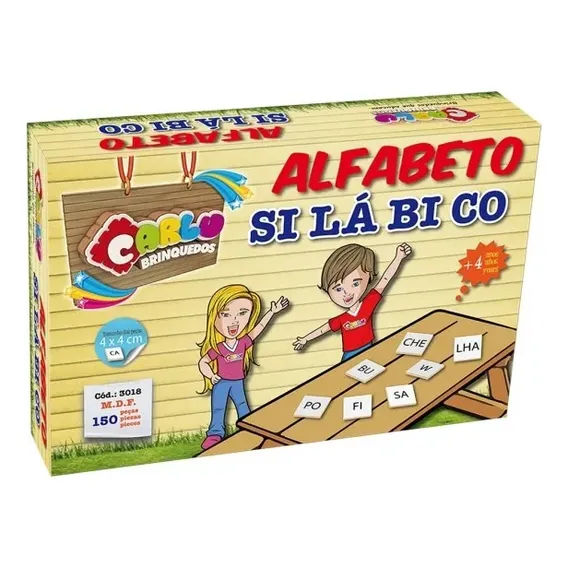 Brinquedo Pedagógico Alfabeto Silábico Mdf 150 Peças Carlu Foto 1