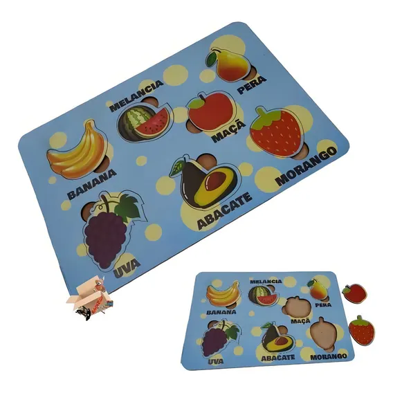 Brinquedo Pedag贸gico Em Madeira Jogo De Encaixe Infantil Cor Frutas Foto 1