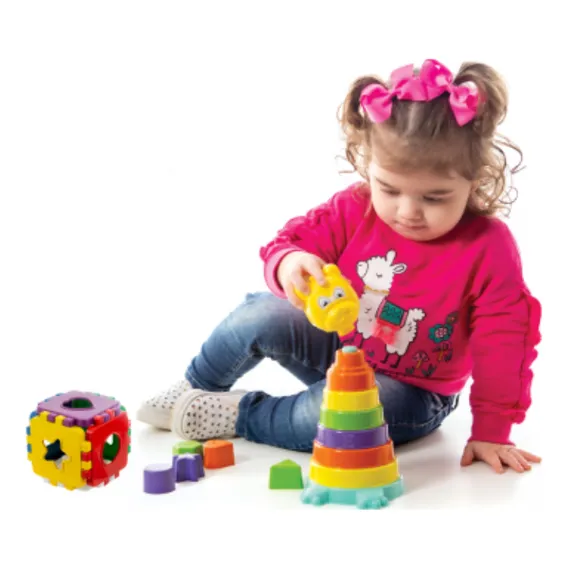Brinquedos Educativos 18pçs Torre Empilhar + Cubo Pedagógico Cor Sortido Foto 1