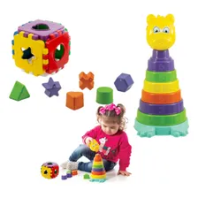 Brinquedos Educativos 18pçs Torre Empilhar + Cubo Pedagógico Cor Sortido Foto mini 2