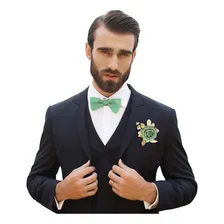 Broche Lapela Noivo Padrinho Casamento Flor De Cetim Verde Foto mini 1