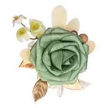 Broche Lapela Noivo Padrinho Casamento Flor De Cetim Verde Foto mini 2