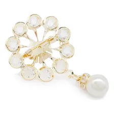 Broche Pérola Com Strass - 55mm X 35mm - Dourado - Unidade Foto mini 3