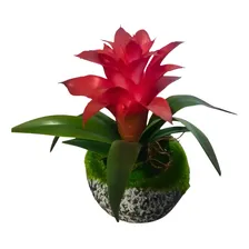 Bromélia Com Flor Planta Artificial Arranjo C/ Vaso Cor Prateado Foto mini  2