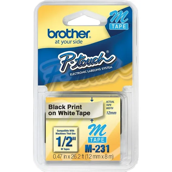 Brother M231 fita compativel para rotulador 12mmx8m branca e preta Bt 1 unidade Foto 1