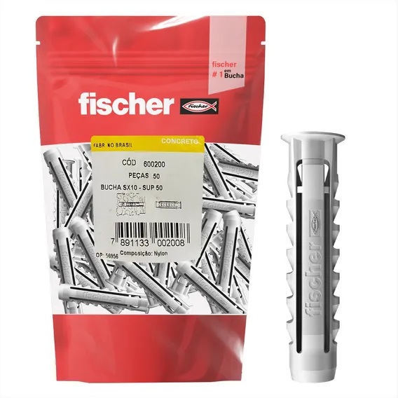 Bucha Nylon Fischer Sx 10mm Com 50 Concreto Tijolo Oco Cor Cinza Foto 1
