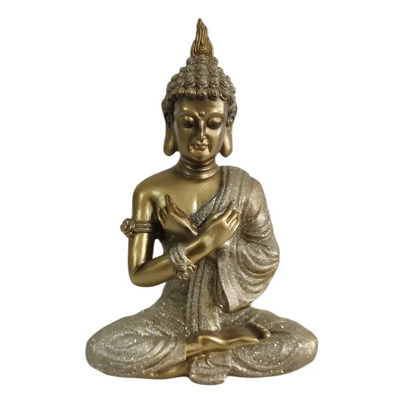 Buda Tailandês Em Resina Dourado 28 X 19 Cm Foto 1