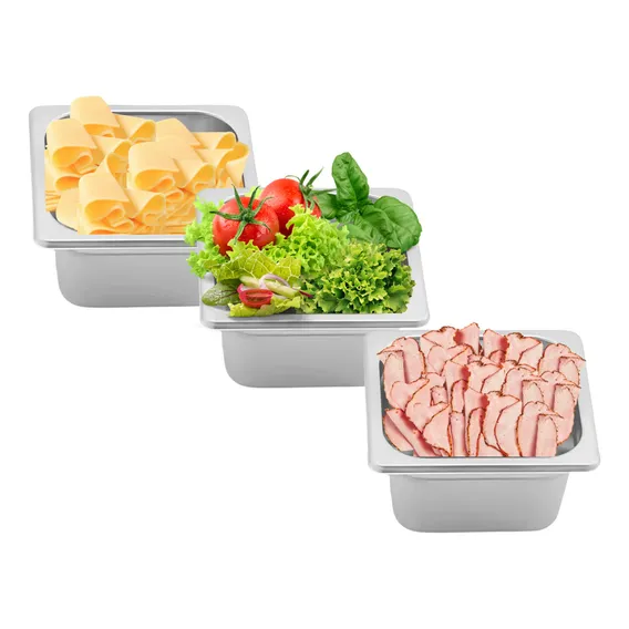 Buffet Quente Frio Restaurante 3 Cubas Buffet Inox 1/6 65mm Cor Prateado Foto 1