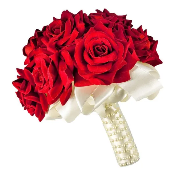 Buquê De Noiva Rosas Vermelhas Cetim Cor Creme Perolado Foto 1
