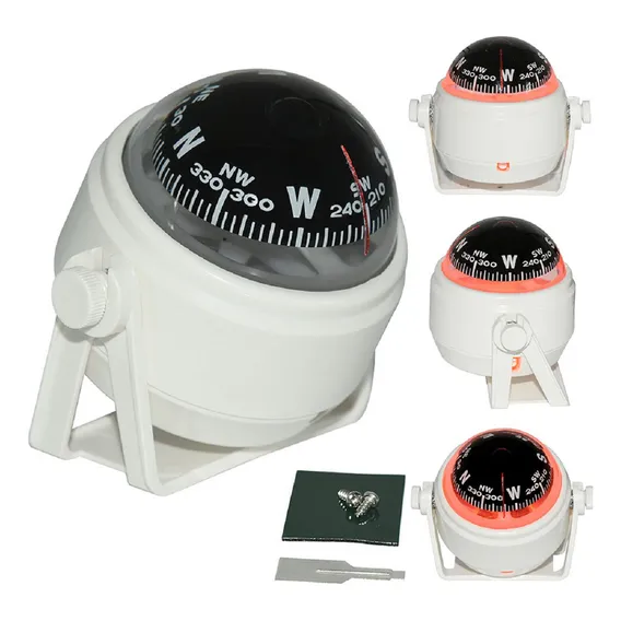 Bússola Náutica Marítima Com Base Luz Led Para Barco Lancha Cor Branco Foto 1
